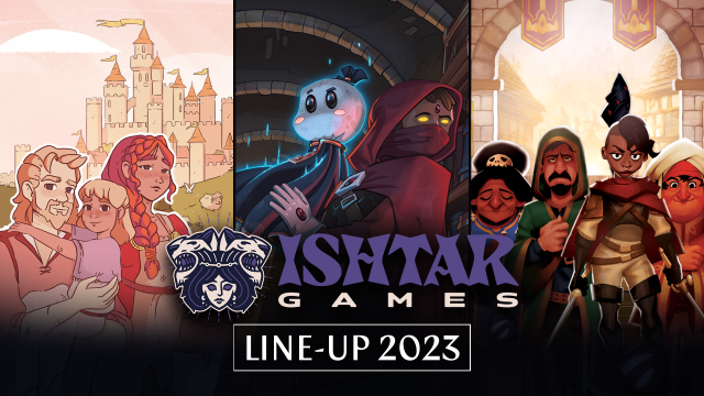 Ishtar Games Publishing visual asset with Lakeburg Legacies, Spirited Thief and Worlds of Aria artworks.